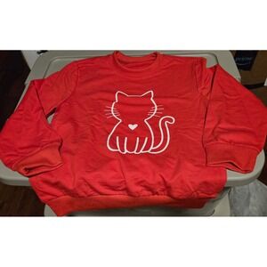 Kids Red Cat Graphic Sweatshirt Cute Heart Top NWOT Size 6-8